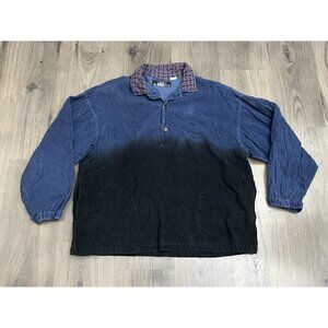 Vintage Gotcha Corduroy Polo Shirt Medium Blue Black Flannel Collar 90s